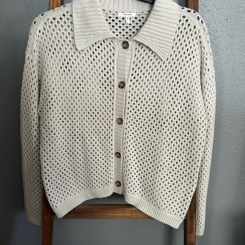 Cream Knit Button-Up Sweater